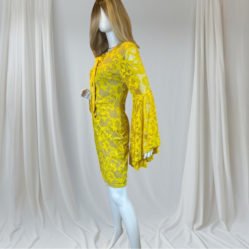 Va Va Voom Yellow Bell Sleeve Sheath Dress - Picture 3 of 9